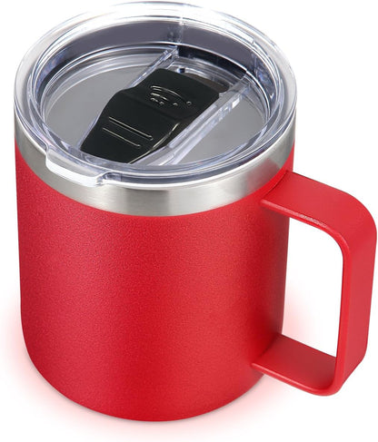 Volhoply 14oz Insulated Stainless Steel Coffee Mug with Lid Bulk,Double Wall Vacuum Travel Coffee Cup with Handle,Reusable Metal Cups Tumbler Cup,Camping Mugs,Ideal Gifts(Mix,4)