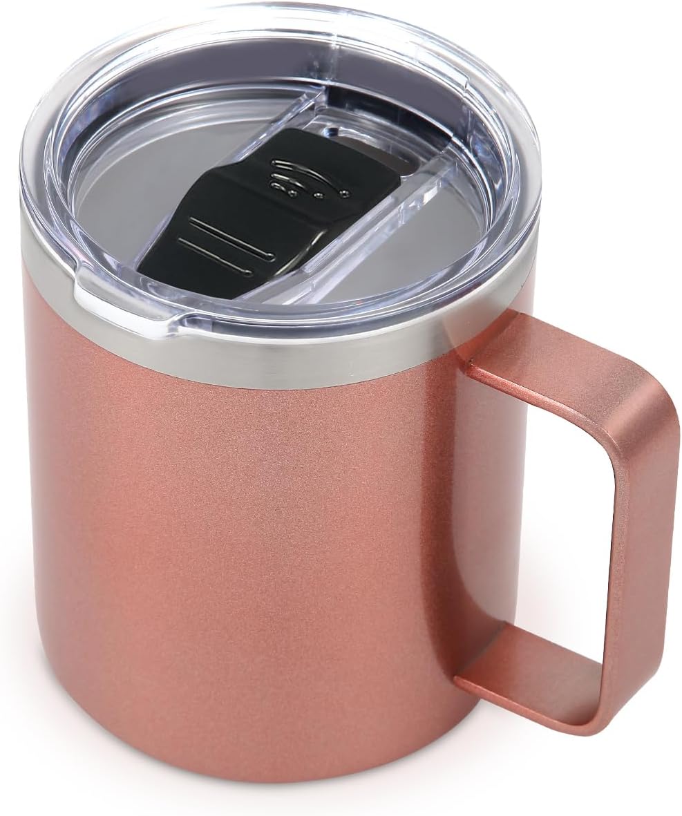Volhoply 14oz Insulated Stainless Steel Coffee Mug with Lid Bulk,Double Wall Vacuum Travel Coffee Cup with Handle,Reusable Metal Cups Tumbler Cup,Camping Mugs,Ideal Gifts(Mix,4)