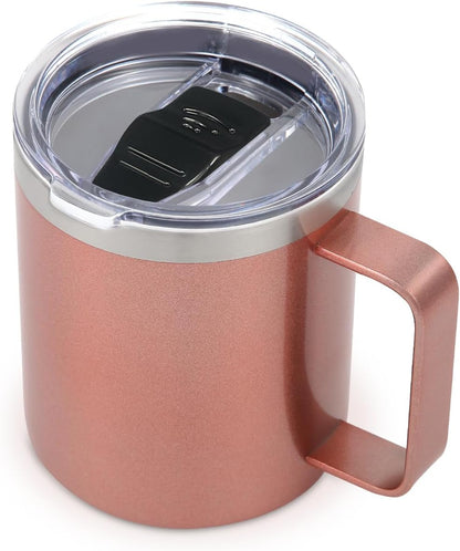 Volhoply 14oz Insulated Stainless Steel Coffee Mug with Lid Bulk,Double Wall Vacuum Travel Coffee Cup with Handle,Reusable Metal Cups Tumbler Cup,Camping Mugs,Ideal Gifts(Mix,4)