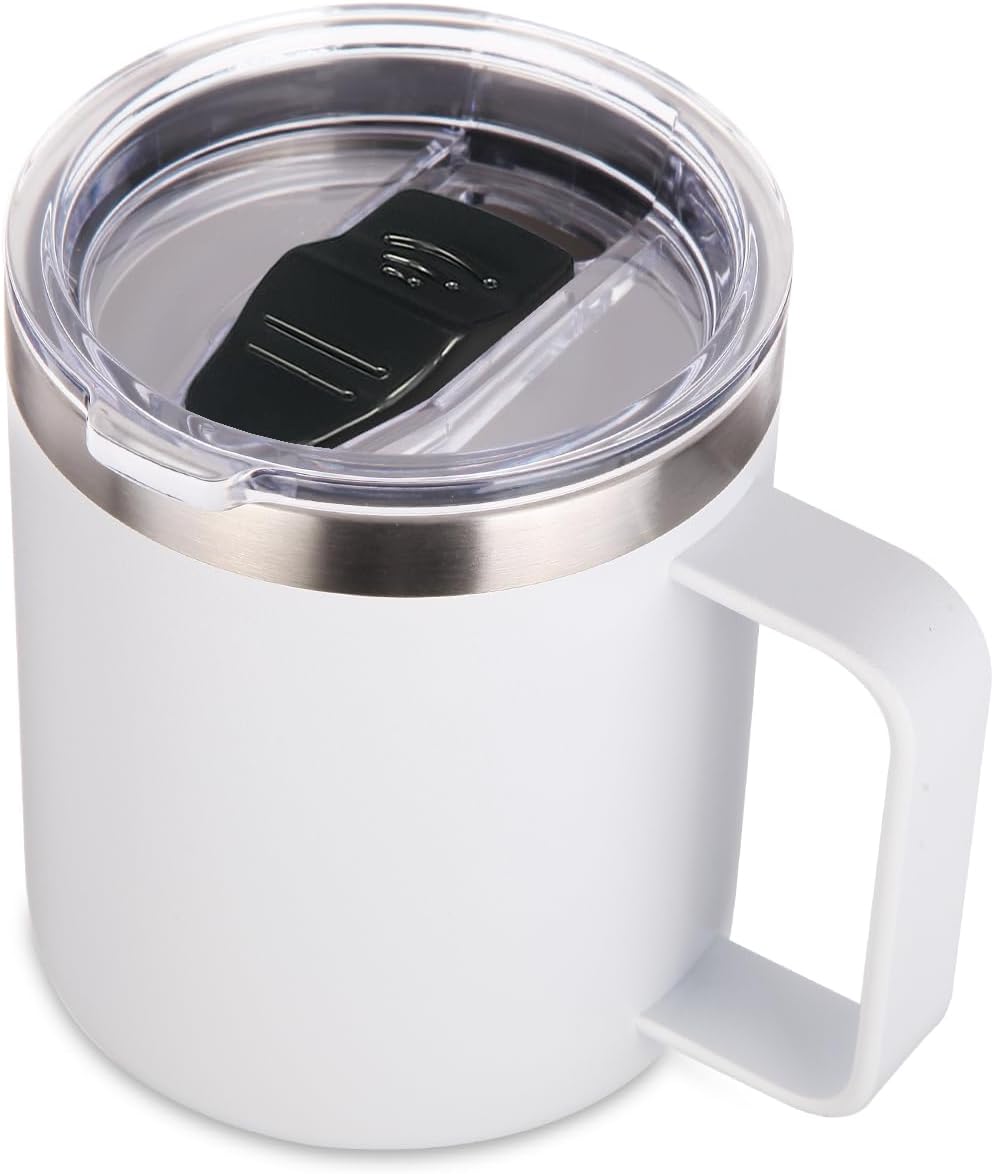 Volhoply 14oz Insulated Stainless Steel Coffee Mug with Lid Bulk,Double Wall Vacuum Travel Coffee Cup with Handle,Reusable Metal Cups Tumbler Cup,Camping Mugs,Ideal Gifts(Mix,4)