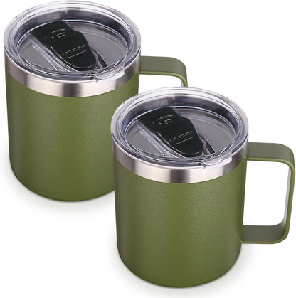 Volhoply 14oz Insulated Stainless Steel Coffee Mug with Lid Bulk,Double Wall Vacuum Travel Coffee Cup with Handle,Reusable Metal Cups Tumbler Cup,Camping Mugs,Ideal Gifts(Mix,4)