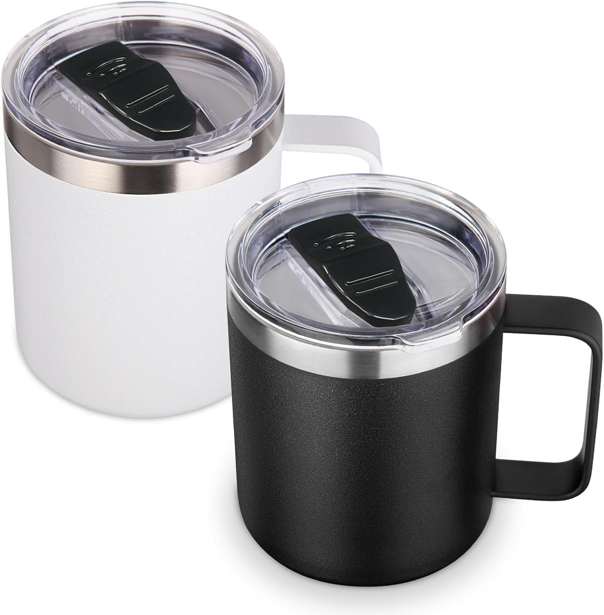 Volhoply 14oz Insulated Stainless Steel Coffee Mug with Lid Bulk,Double Wall Vacuum Travel Coffee Cup with Handle,Reusable Metal Cups Tumbler Cup,Camping Mugs,Ideal Gifts(Mix,4)
