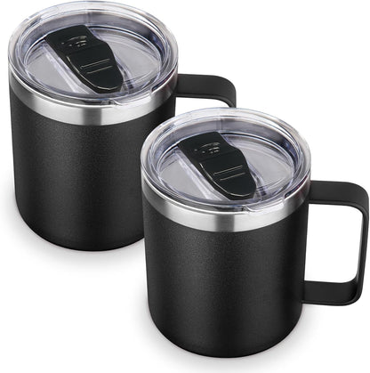 Volhoply 14oz Insulated Stainless Steel Coffee Mug with Lid Bulk,Double Wall Vacuum Travel Coffee Cup with Handle,Reusable Metal Cups Tumbler Cup,Camping Mugs,Ideal Gifts(Mix,4)