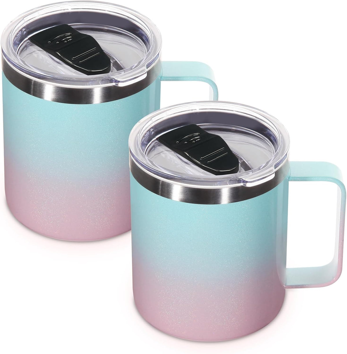 Volhoply 14oz Insulated Stainless Steel Coffee Mug with Lid Bulk,Double Wall Vacuum Travel Coffee Cup with Handle,Reusable Metal Cups Tumbler Cup,Camping Mugs,Ideal Gifts(Mix,4)