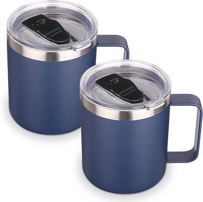 Volhoply 14oz Insulated Stainless Steel Coffee Mug with Lid Bulk,Double Wall Vacuum Travel Coffee Cup with Handle,Reusable Metal Cups Tumbler Cup,Camping Mugs,Ideal Gifts(Mix,4)
