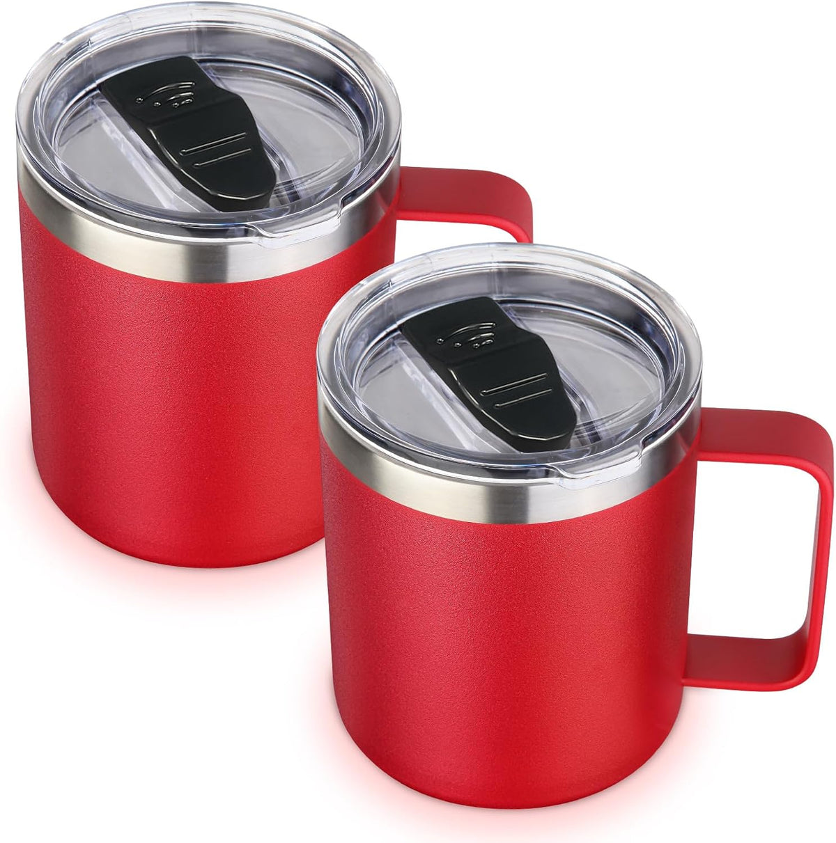 Volhoply 14oz Insulated Stainless Steel Coffee Mug with Lid Bulk,Double Wall Vacuum Travel Coffee Cup with Handle,Reusable Metal Cups Tumbler Cup,Camping Mugs,Ideal Gifts(Mix,4)