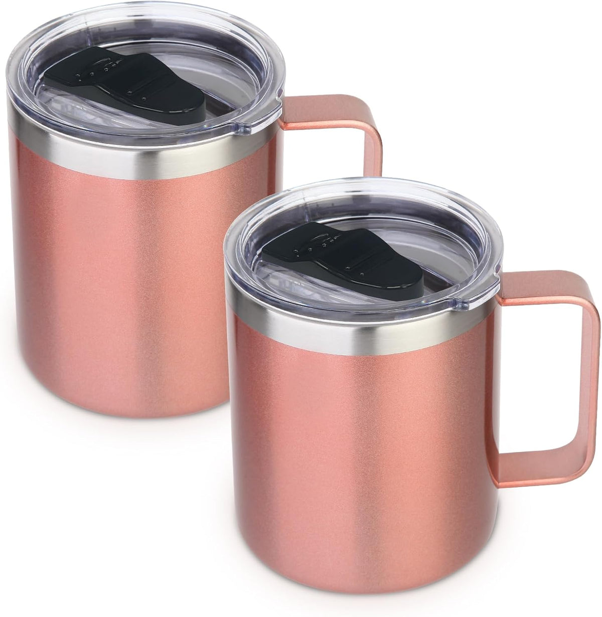 Volhoply 14oz Insulated Stainless Steel Coffee Mug with Lid Bulk,Double Wall Vacuum Travel Coffee Cup with Handle,Reusable Metal Cups Tumbler Cup,Camping Mugs,Ideal Gifts(Mix,4)