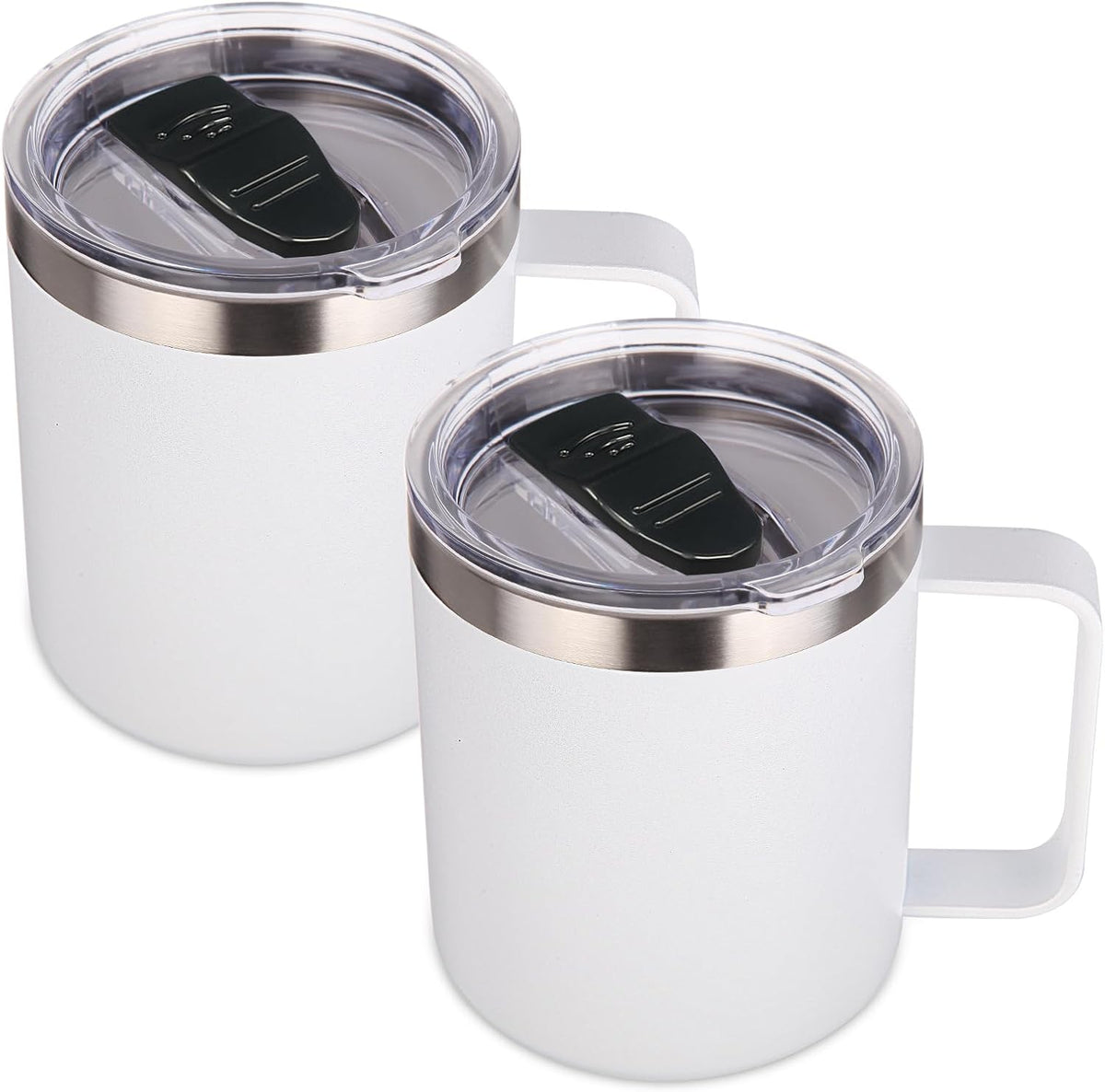 Volhoply 14oz Insulated Stainless Steel Coffee Mug with Lid Bulk,Double Wall Vacuum Travel Coffee Cup with Handle,Reusable Metal Cups Tumbler Cup,Camping Mugs,Ideal Gifts(Mix,4)