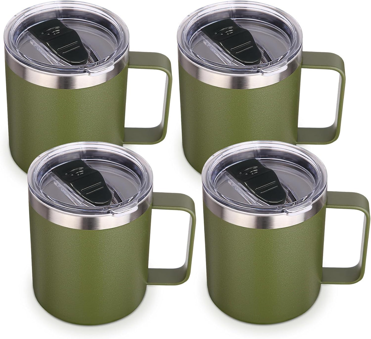Volhoply 14oz Insulated Stainless Steel Coffee Mug with Lid Bulk,Double Wall Vacuum Travel Coffee Cup with Handle,Reusable Metal Cups Tumbler Cup,Camping Mugs,Ideal Gifts(Mix,4)