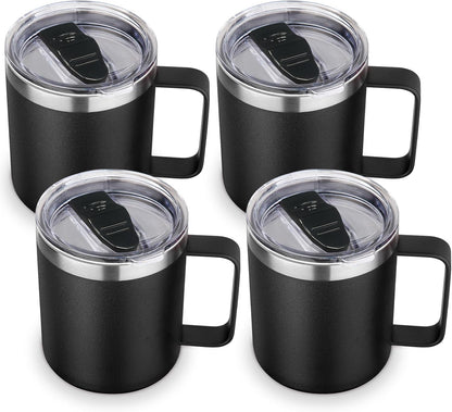Volhoply 14oz Insulated Stainless Steel Coffee Mug with Lid Bulk,Double Wall Vacuum Travel Coffee Cup with Handle,Reusable Metal Cups Tumbler Cup,Camping Mugs,Ideal Gifts(Mix,4)