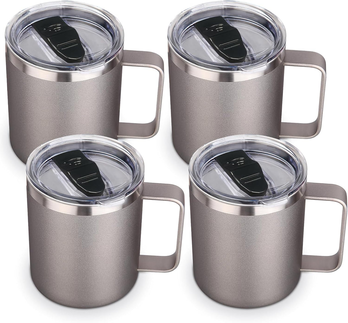 Volhoply 14oz Insulated Stainless Steel Coffee Mug with Lid Bulk,Double Wall Vacuum Travel Coffee Cup with Handle,Reusable Metal Cups Tumbler Cup,Camping Mugs,Ideal Gifts(Mix,4)