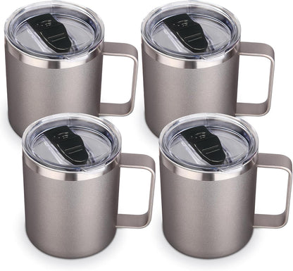 Volhoply 14oz Insulated Stainless Steel Coffee Mug with Lid Bulk,Double Wall Vacuum Travel Coffee Cup with Handle,Reusable Metal Cups Tumbler Cup,Camping Mugs,Ideal Gifts(Mix,4)