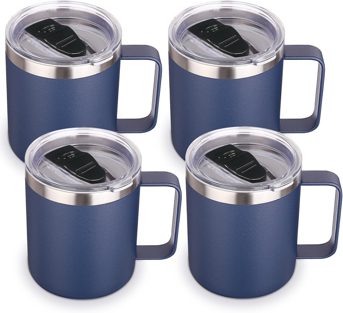 Volhoply 14oz Insulated Stainless Steel Coffee Mug with Lid Bulk,Double Wall Vacuum Travel Coffee Cup with Handle,Reusable Metal Cups Tumbler Cup,Camping Mugs,Ideal Gifts(Mix,4)