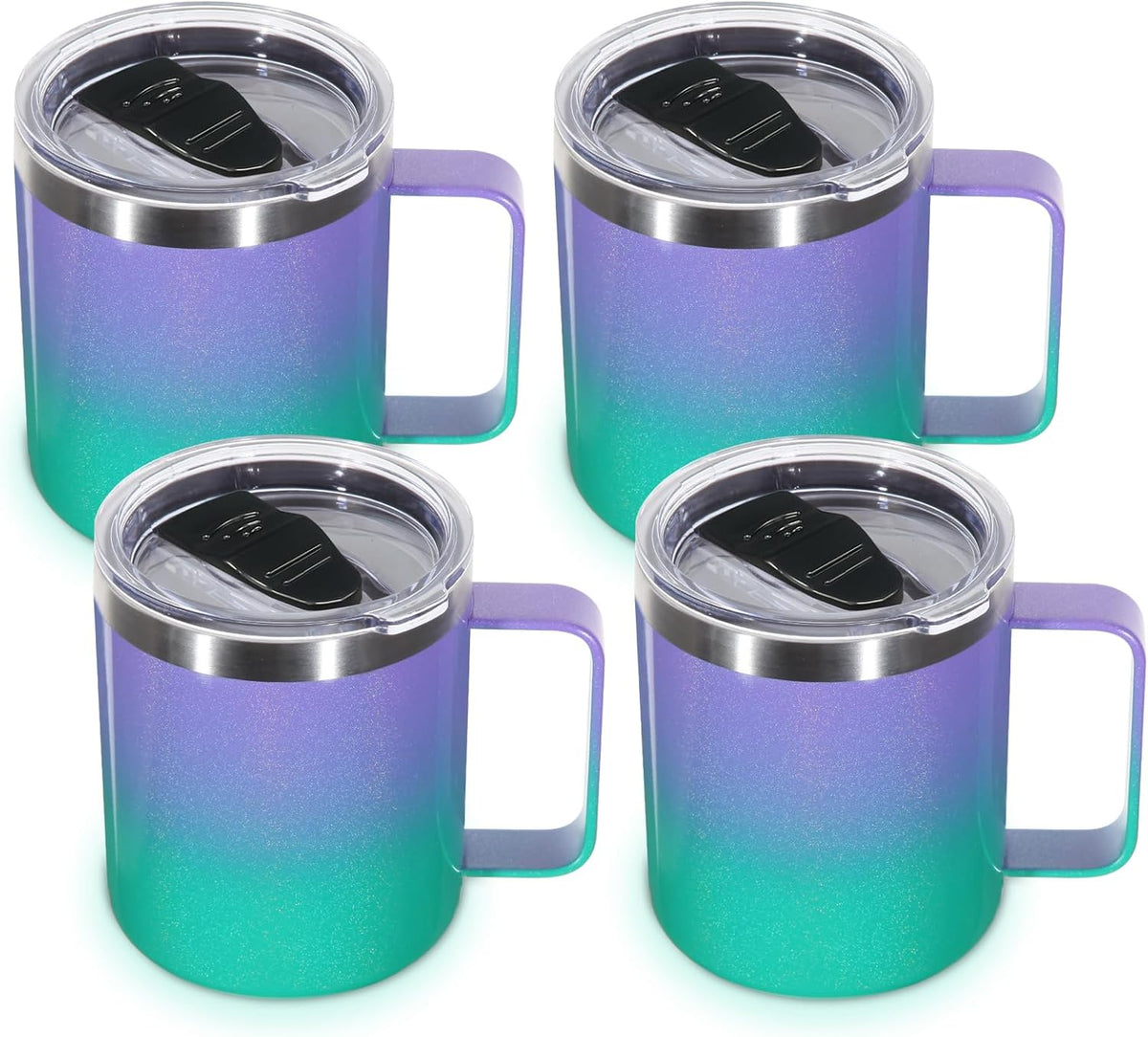 Volhoply 14oz Insulated Stainless Steel Coffee Mug with Lid Bulk,Double Wall Vacuum Travel Coffee Cup with Handle,Reusable Metal Cups Tumbler Cup,Camping Mugs,Ideal Gifts(Mix,4)