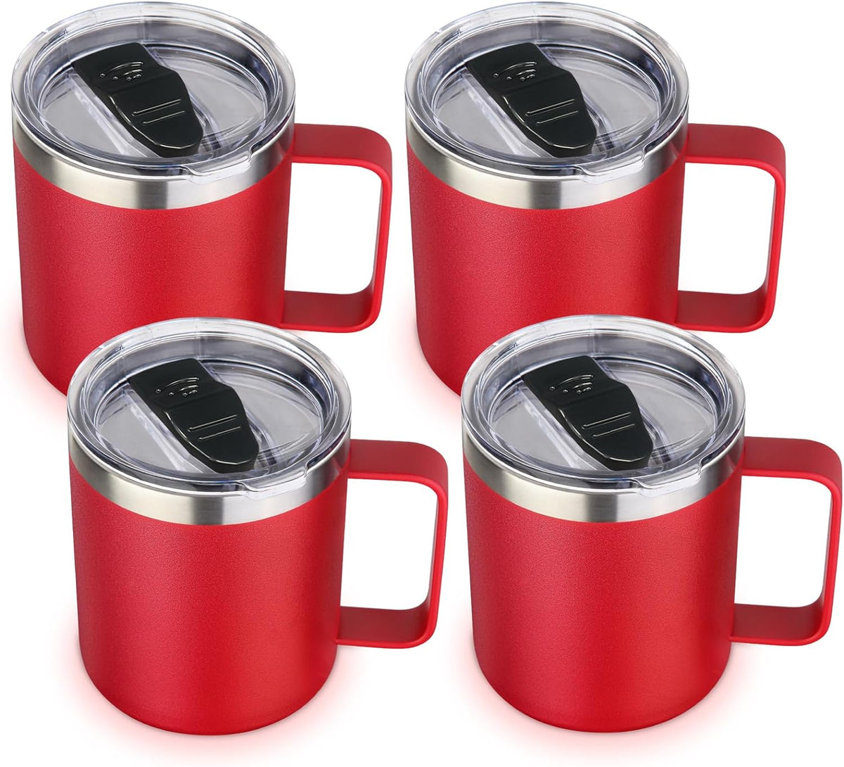 Volhoply 14oz Insulated Stainless Steel Coffee Mug with Lid Bulk,Double Wall Vacuum Travel Coffee Cup with Handle,Reusable Metal Cups Tumbler Cup,Camping Mugs,Ideal Gifts(Mix,4)