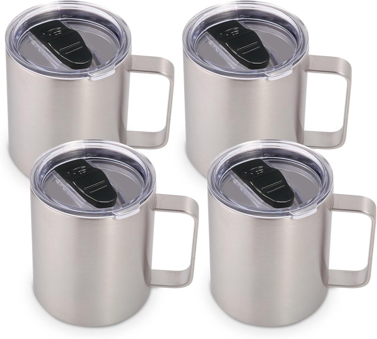 Volhoply 14oz Insulated Stainless Steel Coffee Mug with Lid Bulk,Double Wall Vacuum Travel Coffee Cup with Handle,Reusable Metal Cups Tumbler Cup,Camping Mugs,Ideal Gifts(Mix,4)
