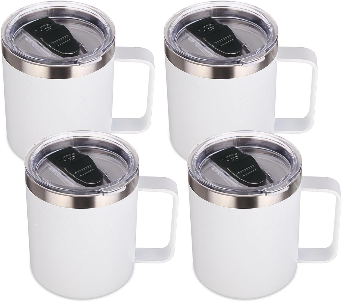 Volhoply 14oz Insulated Stainless Steel Coffee Mug with Lid Bulk,Double Wall Vacuum Travel Coffee Cup with Handle,Reusable Metal Cups Tumbler Cup,Camping Mugs,Ideal Gifts(Mix,4)