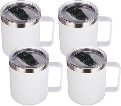 Volhoply 14oz Insulated Stainless Steel Coffee Mug with Lid Bulk,Double Wall Vacuum Travel Coffee Cup with Handle,Reusable Metal Cups Tumbler Cup,Camping Mugs,Ideal Gifts(Mix,4)