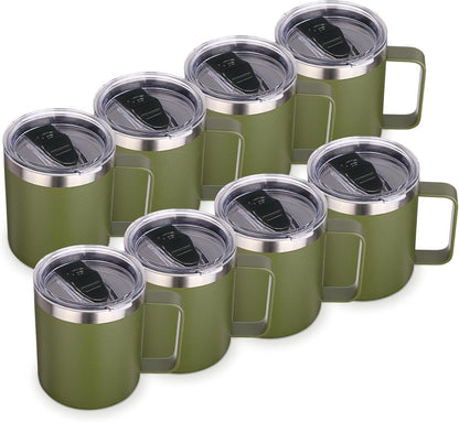 Volhoply 14oz Insulated Stainless Steel Coffee Mug with Lid Bulk,Double Wall Vacuum Travel Coffee Cup with Handle,Reusable Metal Cups Tumbler Cup,Camping Mugs,Ideal Gifts(Mix,4)