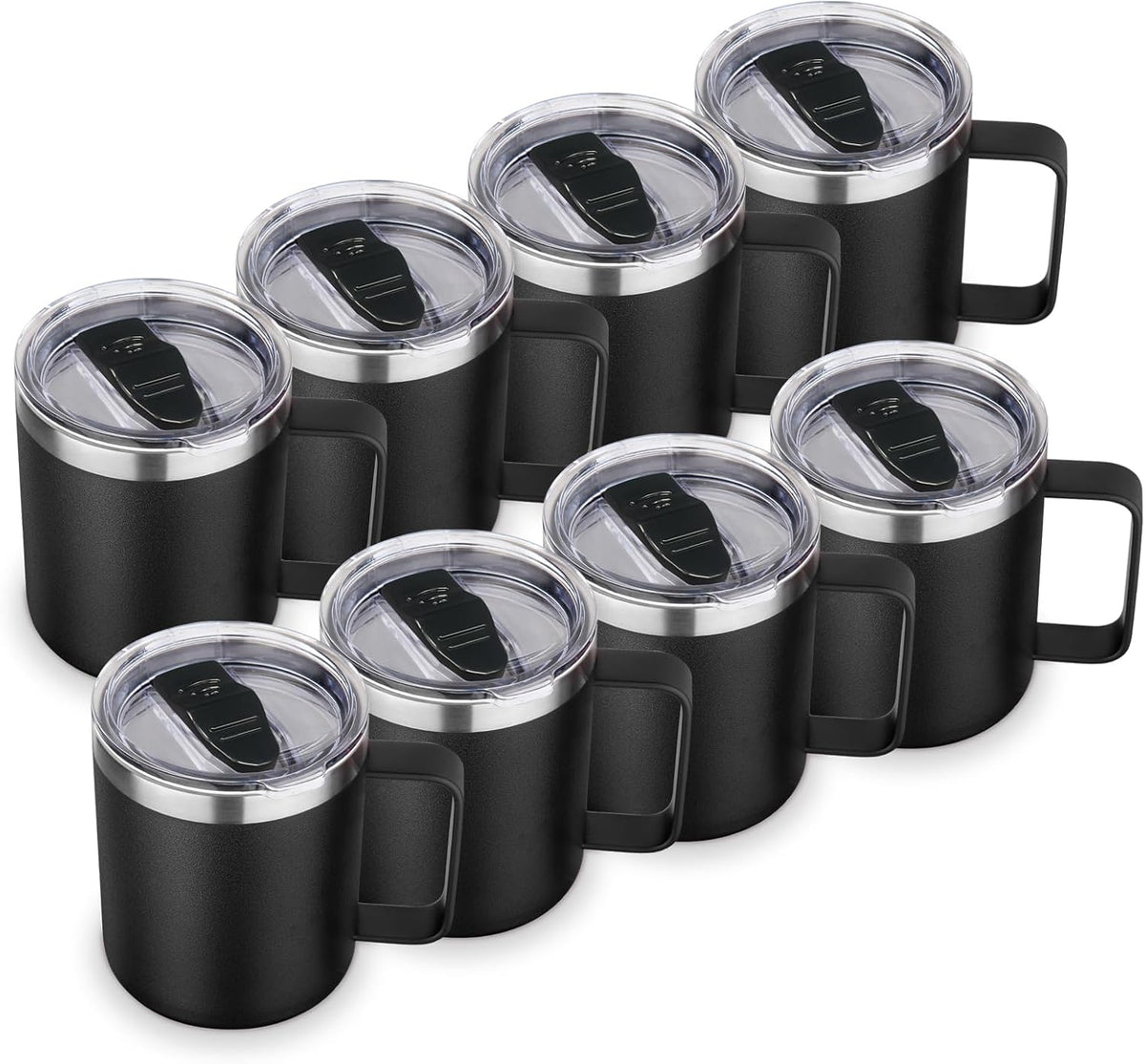 Volhoply 14oz Insulated Stainless Steel Coffee Mug with Lid Bulk,Double Wall Vacuum Travel Coffee Cup with Handle,Reusable Metal Cups Tumbler Cup,Camping Mugs,Ideal Gifts(Mix,4)