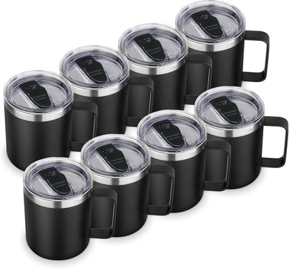Volhoply 14oz Insulated Stainless Steel Coffee Mug with Lid Bulk,Double Wall Vacuum Travel Coffee Cup with Handle,Reusable Metal Cups Tumbler Cup,Camping Mugs,Ideal Gifts(Mix,4)
