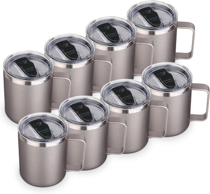 Volhoply 14oz Insulated Stainless Steel Coffee Mug with Lid Bulk,Double Wall Vacuum Travel Coffee Cup with Handle,Reusable Metal Cups Tumbler Cup,Camping Mugs,Ideal Gifts(Mix,4)
