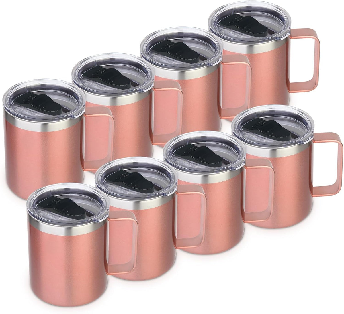 Volhoply 14oz Insulated Stainless Steel Coffee Mug with Lid Bulk,Double Wall Vacuum Travel Coffee Cup with Handle,Reusable Metal Cups Tumbler Cup,Camping Mugs,Ideal Gifts(Mix,4)