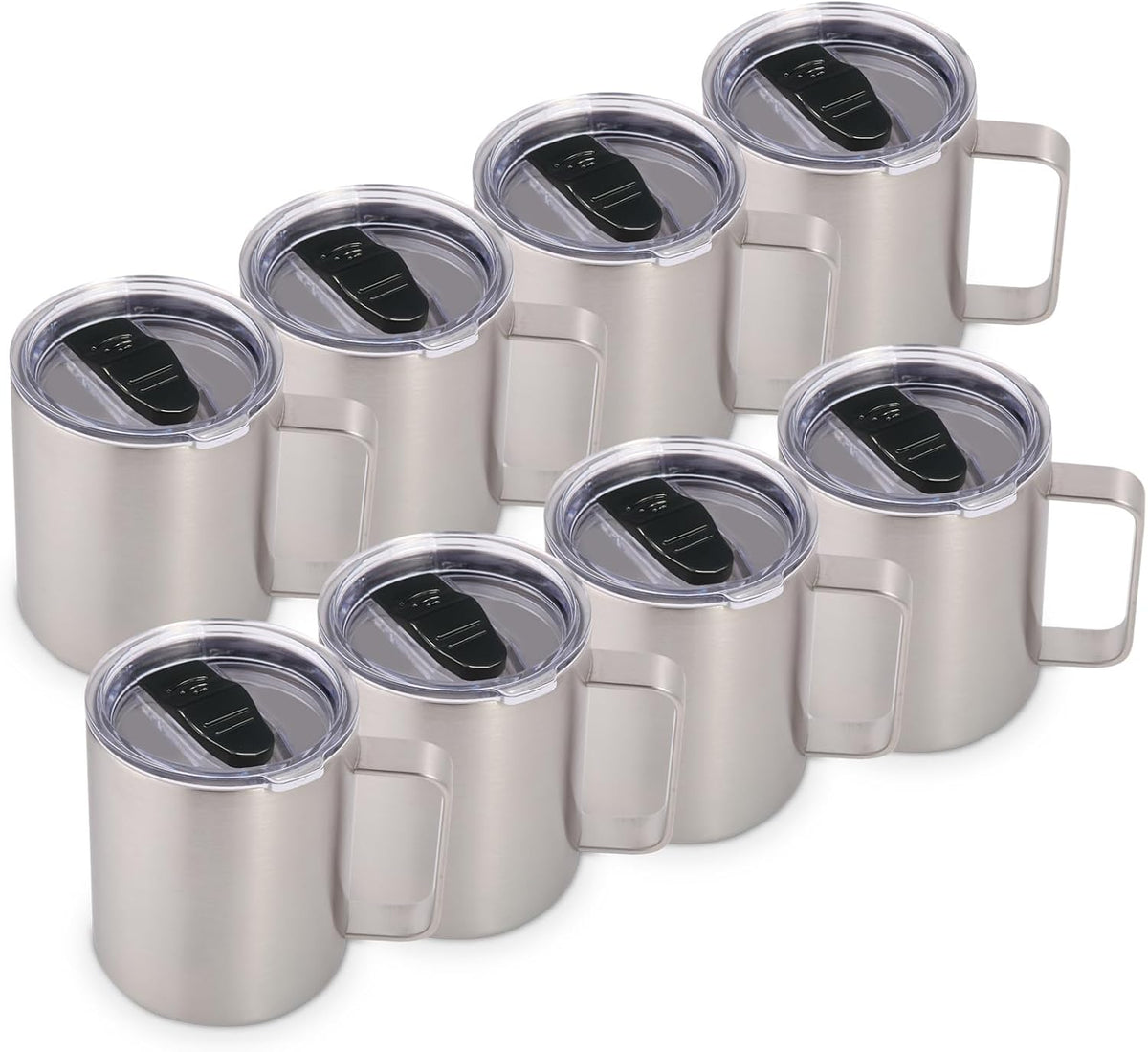 Volhoply 14oz Insulated Stainless Steel Coffee Mug with Lid Bulk,Double Wall Vacuum Travel Coffee Cup with Handle,Reusable Metal Cups Tumbler Cup,Camping Mugs,Ideal Gifts(Mix,4)