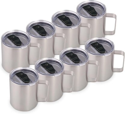 Volhoply 14oz Insulated Stainless Steel Coffee Mug with Lid Bulk,Double Wall Vacuum Travel Coffee Cup with Handle,Reusable Metal Cups Tumbler Cup,Camping Mugs,Ideal Gifts(Mix,4)