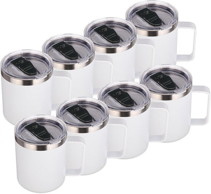 Volhoply 14oz Insulated Stainless Steel Coffee Mug with Lid Bulk,Double Wall Vacuum Travel Coffee Cup with Handle,Reusable Metal Cups Tumbler Cup,Camping Mugs,Ideal Gifts(Mix,4)