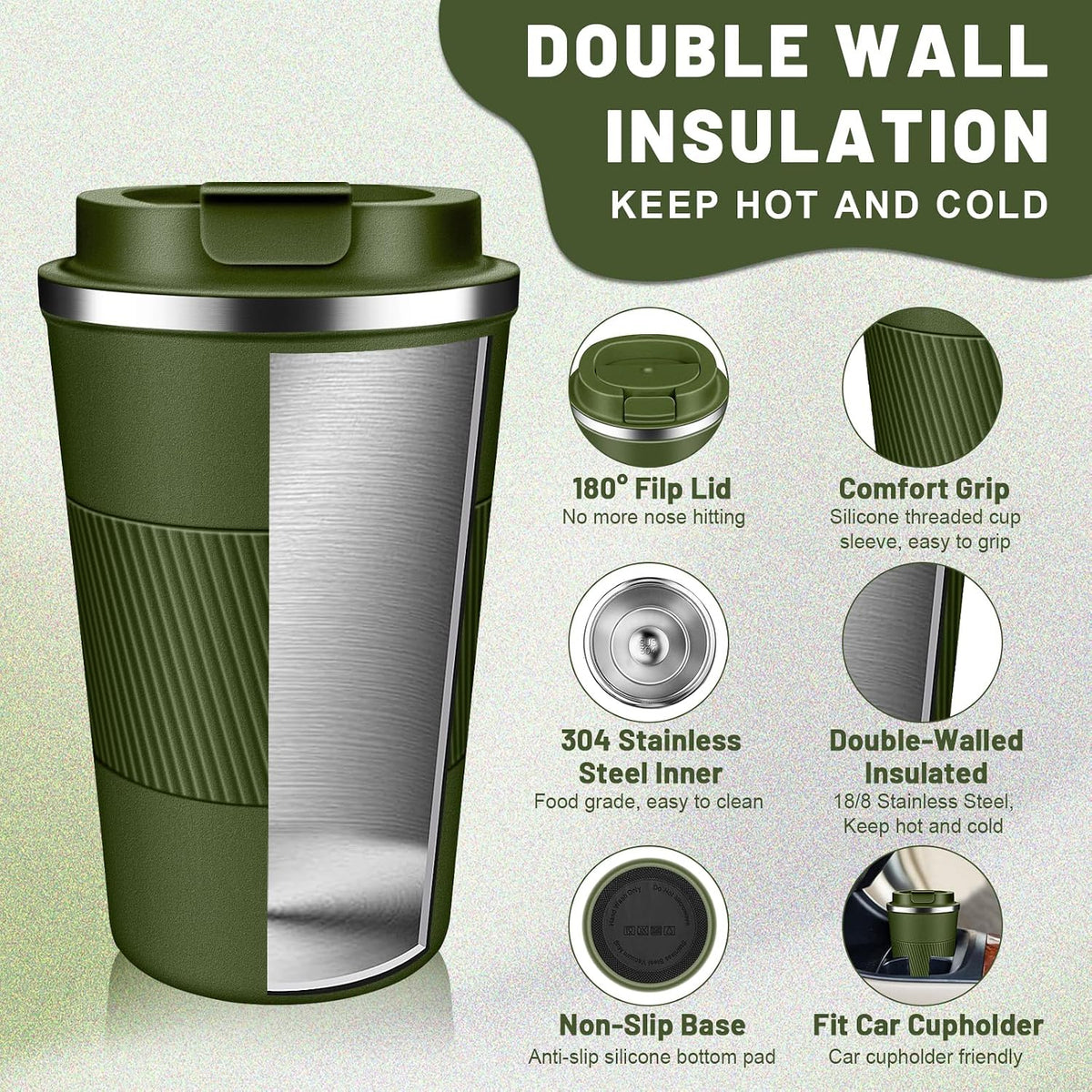 Insulated Coffee Tumblers with Flip Lid 12oz / 17oz, Stainless Steel Coffee Mug Leak Proof, Vacuum Insulated Coffee Mug Reusable Cup, Keeps Cold and Hot for Coffee Tea