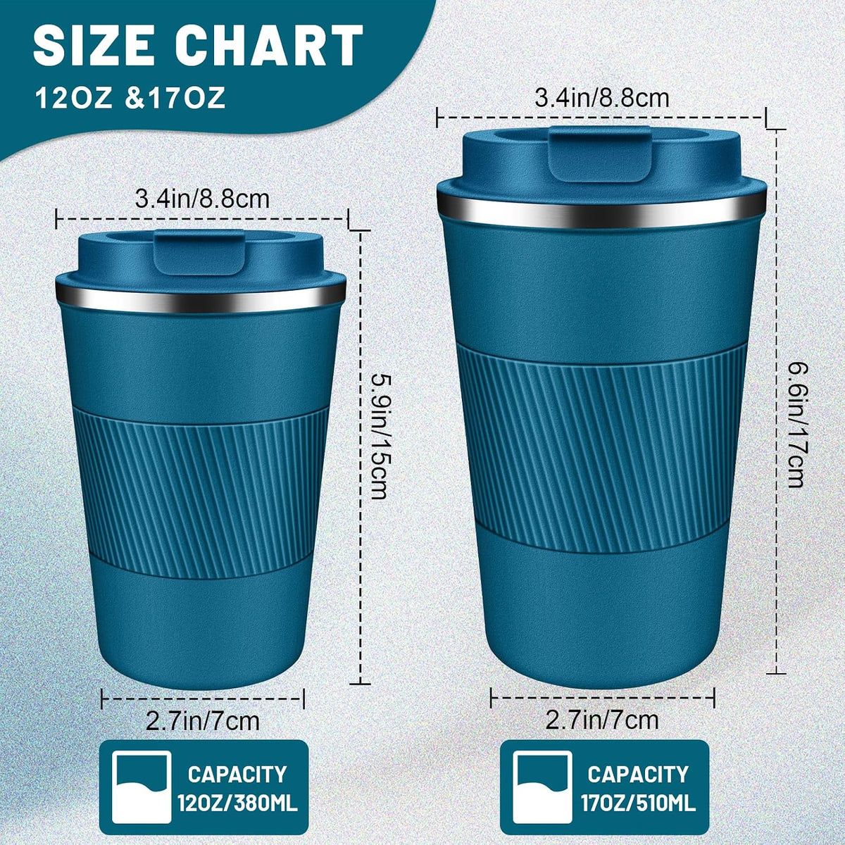 Insulated Coffee Tumblers with Flip Lid 12oz / 17oz, Stainless Steel Coffee Mug Leak Proof, Vacuum Insulated Coffee Mug Reusable Cup, Keeps Cold and Hot for Coffee Tea