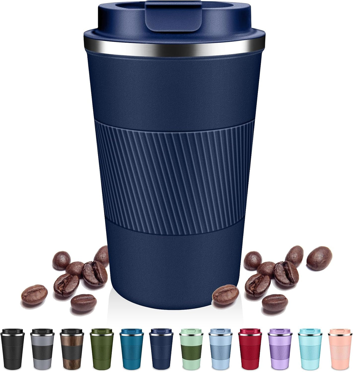 Insulated Coffee Tumblers with Flip Lid 12oz / 17oz, Stainless Steel Coffee Mug Leak Proof, Vacuum Insulated Coffee Mug Reusable Cup, Keeps Cold and Hot for Coffee Tea
