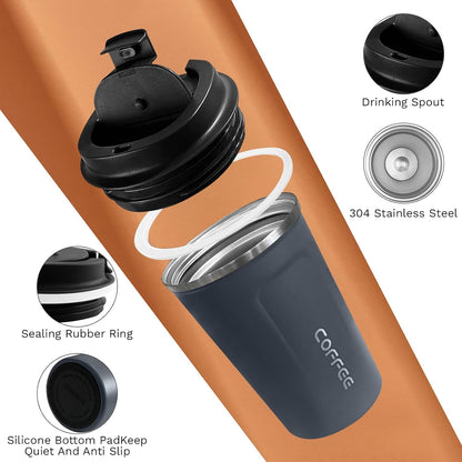 Travel coffee mugs leak-proof,coffee cups with lids, stainless steel vacuum insulated coffee tumblers, thermal insulation cups for men & women keep drinks hot & cold(2nd-Purple Pink, 17OZ)
