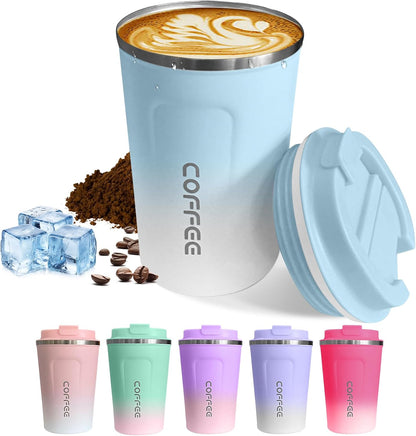 Travel coffee mugs leak-proof,coffee cups with lids, stainless steel vacuum insulated coffee tumblers, thermal insulation cups for men & women keep drinks hot & cold(2nd-Purple Pink, 17OZ)