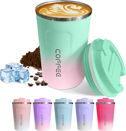 Travel coffee mugs leak-proof,coffee cups with lids, stainless steel vacuum insulated coffee tumblers, thermal insulation cups for men & women keep drinks hot & cold(2nd-Purple Pink, 17OZ)