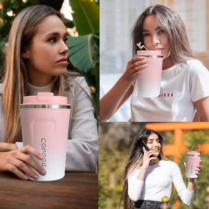 Travel coffee mugs leak-proof,coffee cups with lids, stainless steel vacuum insulated coffee tumblers, thermal insulation cups for men & women keep drinks hot & cold(2nd-Purple Pink, 17OZ)