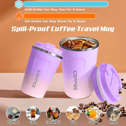 Travel coffee mugs leak-proof,coffee cups with lids, stainless steel vacuum insulated coffee tumblers, thermal insulation cups for men & women keep drinks hot & cold(2nd-Purple Pink, 17OZ)
