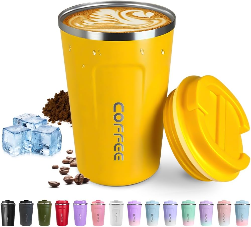 Travel coffee mugs leak-proof,coffee cups with lids, stainless steel vacuum insulated coffee tumblers, thermal insulation cups for men & women keep drinks hot & cold(2nd-Purple Pink, 17OZ)
