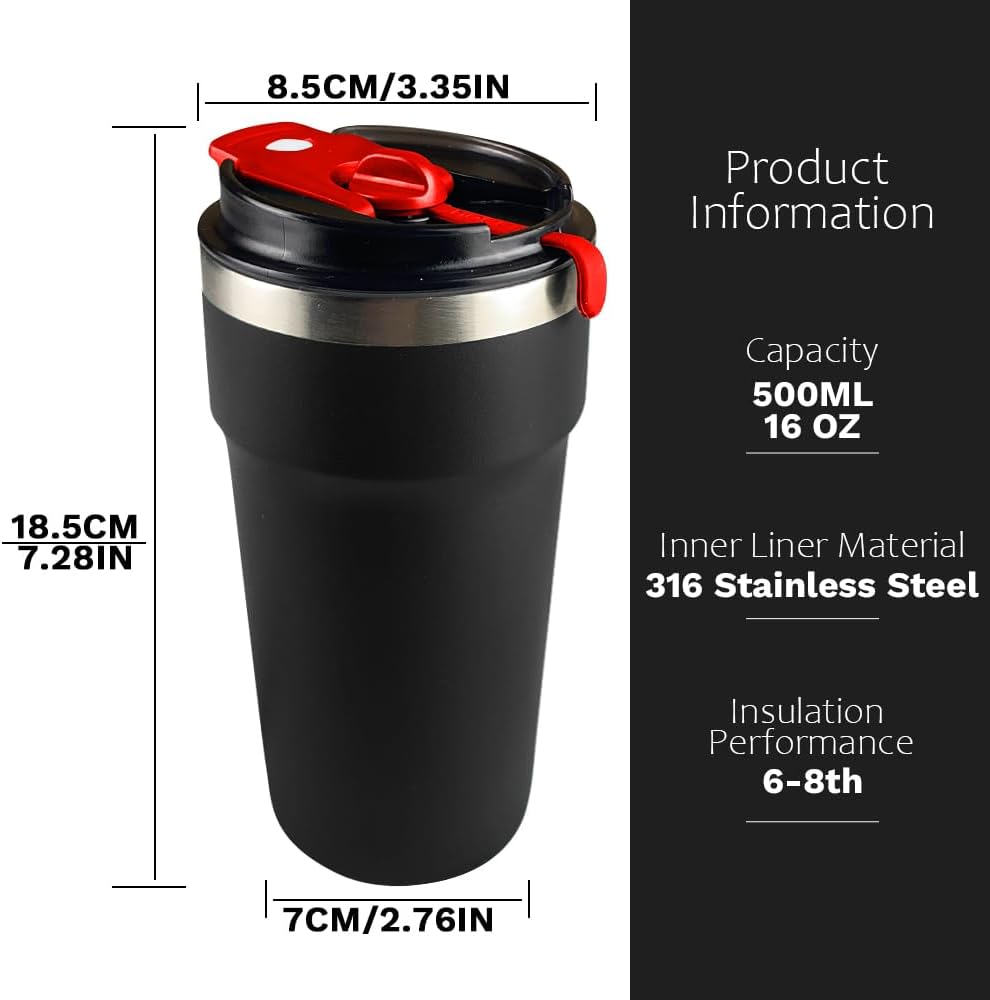 Travel coffee mugs leak-proof,coffee cups with lids, stainless steel vacuum insulated coffee tumblers, thermal insulation cups for men & women keep drinks hot & cold(2nd-Purple Pink, 17OZ)