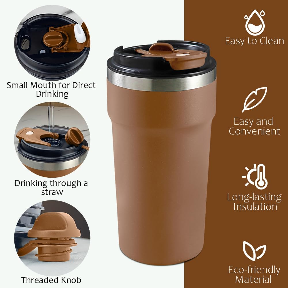 Travel coffee mugs leak-proof,coffee cups with lids, stainless steel vacuum insulated coffee tumblers, thermal insulation cups for men & women keep drinks hot & cold(2nd-Purple Pink, 17OZ)