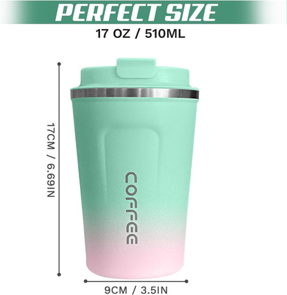 Travel coffee mugs leak-proof,coffee cups with lids, stainless steel vacuum insulated coffee tumblers, thermal insulation cups for men & women keep drinks hot & cold(2nd-Purple Pink, 17OZ)