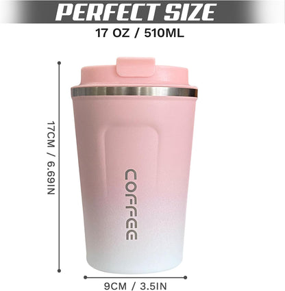 Travel coffee mugs leak-proof,coffee cups with lids, stainless steel vacuum insulated coffee tumblers, thermal insulation cups for men & women keep drinks hot & cold(2nd-Purple Pink, 17OZ)