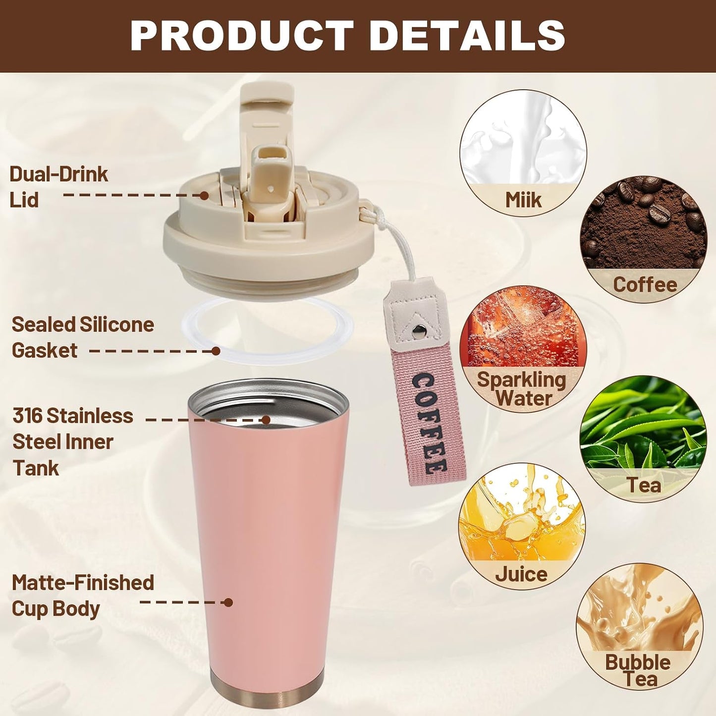 530ml Tumbler Stainless Steel Coffee Cup Travel Mug (Unpatterr, GREEN)