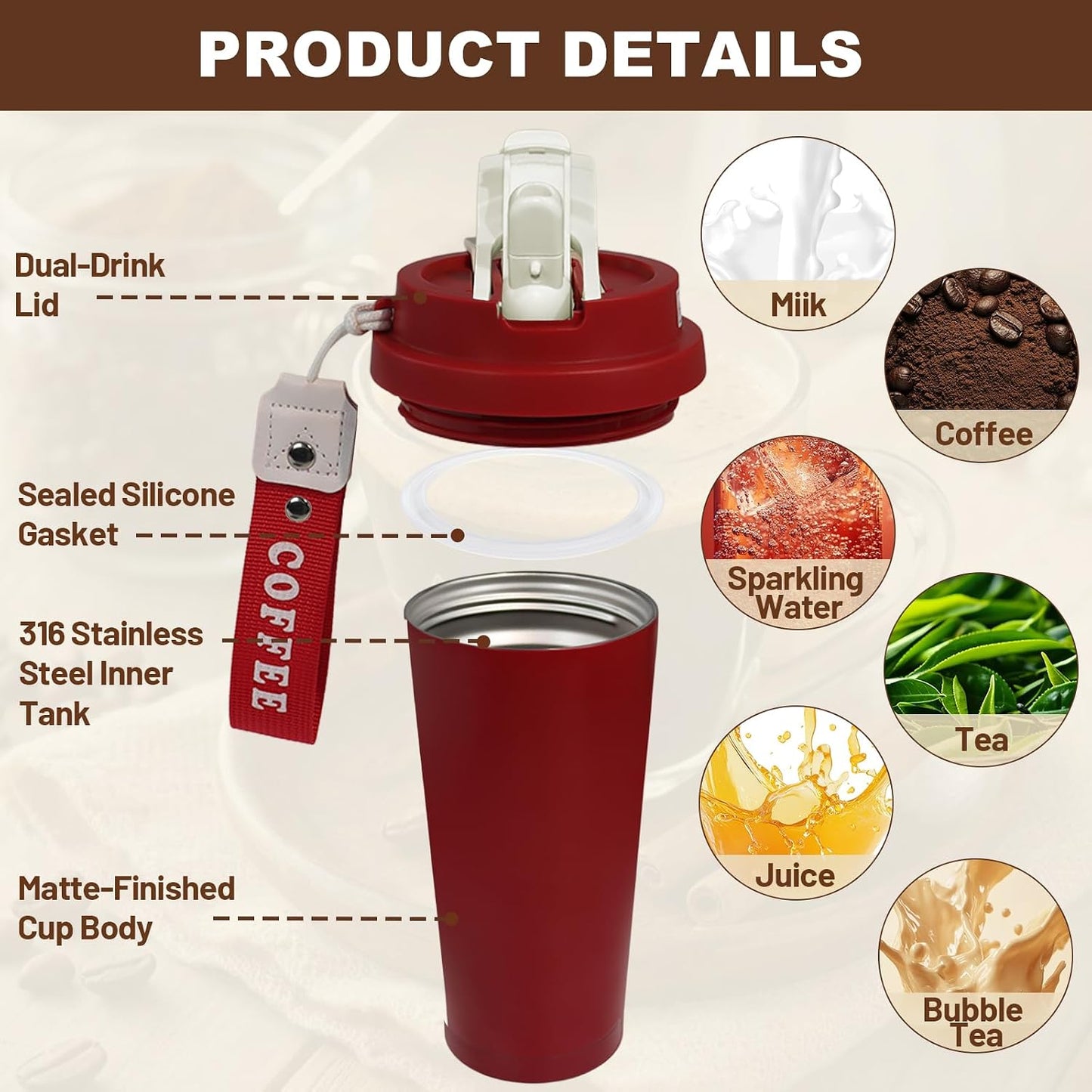 530ml Tumbler Stainless Steel Coffee Cup Travel Mug (Unpatterr, GREEN)