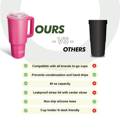 OniVerso 40 oz Stainless Steel Insulated Tumbler with Handle and Straw, Iced Coffee Cup Holder for Disposable Cups, Leak Proof Tumbler, Downtown Blush (Light Pink)