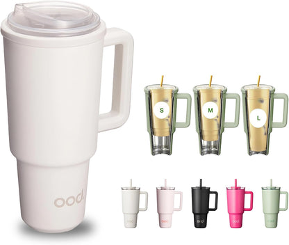 OniVerso 40 oz Stainless Steel Insulated Tumbler with Handle and Straw, Iced Coffee Cup Holder for Disposable Cups, Leak Proof Tumbler, Downtown Blush (Light Pink)