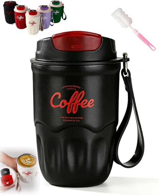 Octagonal Stainless Steel Vacuum Insulated Coffee Mug with Lid & Handle | Portable Travel Coffee Cup for Hot and Cold Drinks. Durable Leakproof Thermal Bottle for Outdoor Adventure & Daily Office