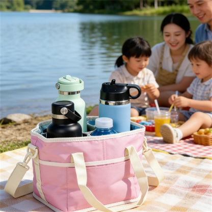 Family Size 4-Compartment Drink Carrier Bag for Coffee Cups & Tumblers, 2026 Upgrade Multiple Compartment Drink Bag Carrier, with No-Spill Base and Adjustable Strap, for Outings & Daily Use (Black)