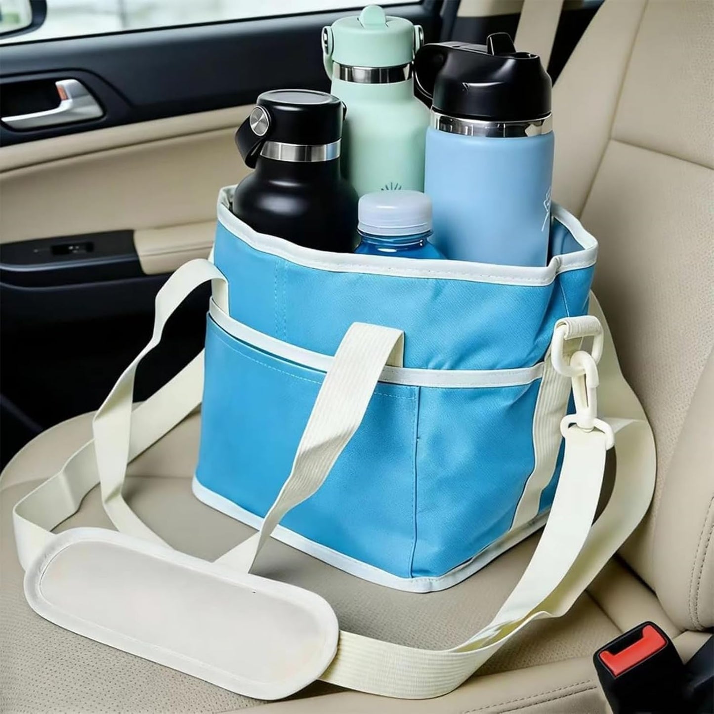 Family Size 4-Compartment Drink Carrier Bag for Coffee Cups & Tumblers, 2026 Upgrade Multiple Compartment Drink Bag Carrier, with No-Spill Base and Adjustable Strap, for Outings & Daily Use (Black)